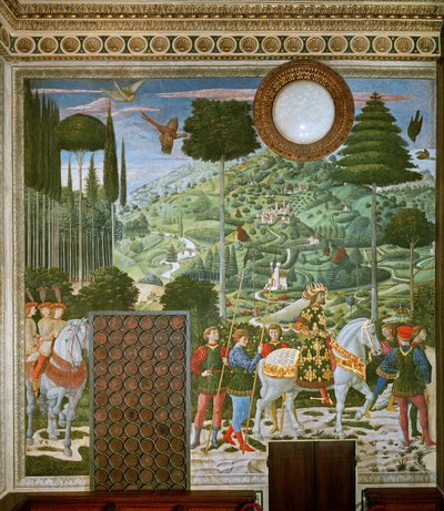 De reis van de wijzen naar Bethlehem, de achterwand van de kapel, ca. 1460 door Benozzo di Lese di Sandro Gozzoli